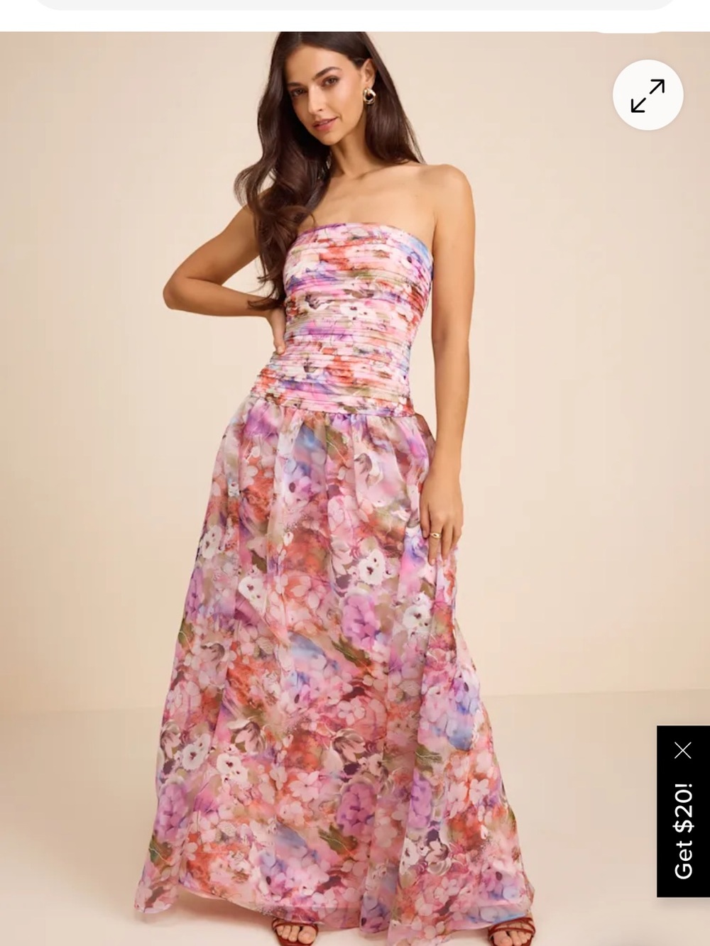 Lulu's Strapless Floral Maxi Dress in Pink Multi
